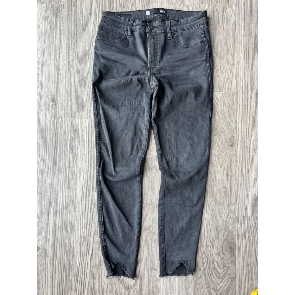 Kut from the Kloth Skinny Jeans Black High Rise Raw Notched Step Hem Size 6